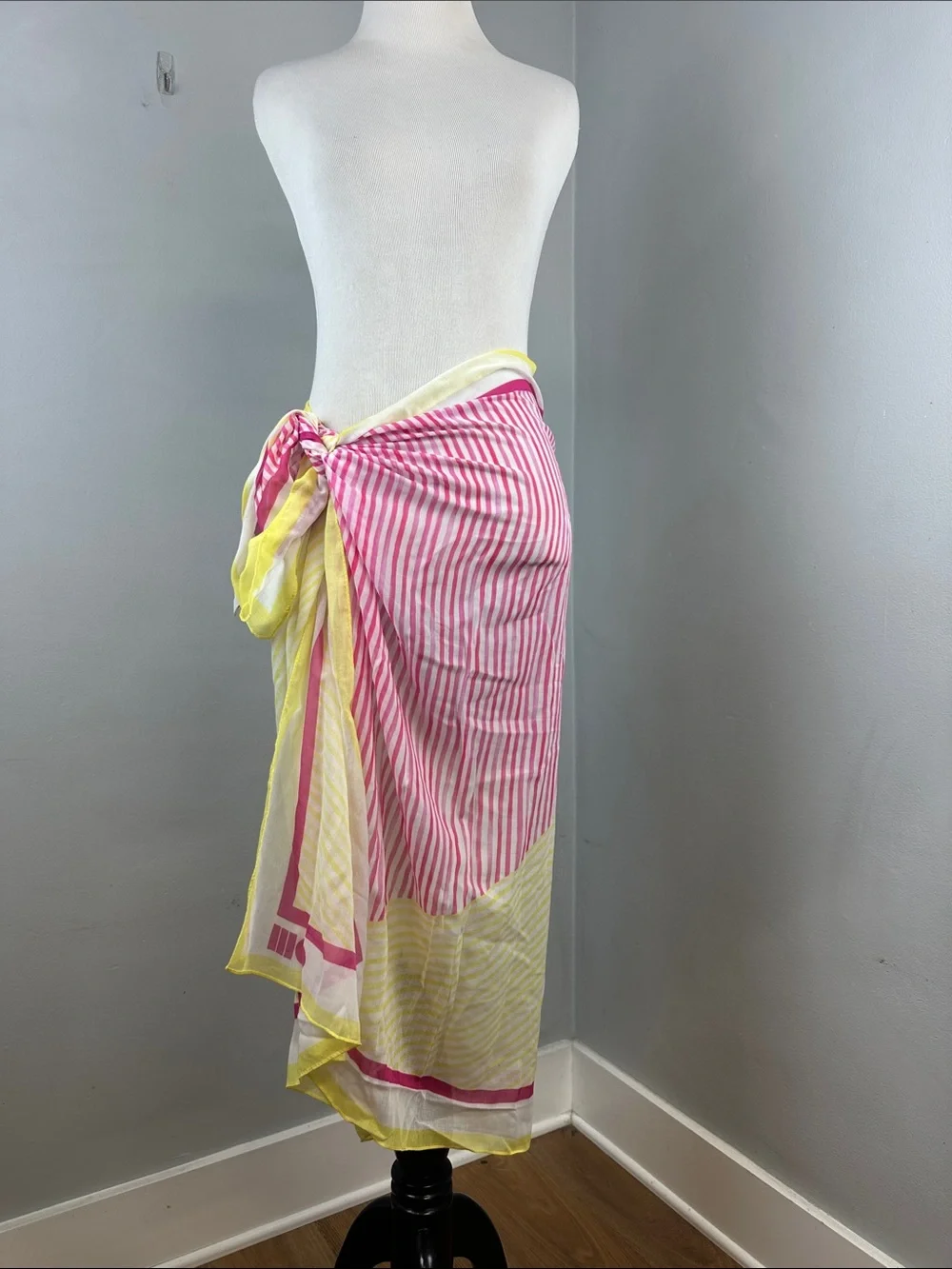 SOLID AND STRIPED The Pareo Pink and Yellow Striped Sarong OS
